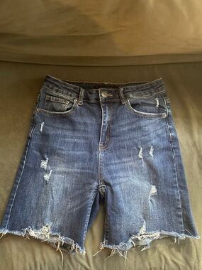 Risen High-Rise Distressed Denim Shorts - Dark Blue Size M